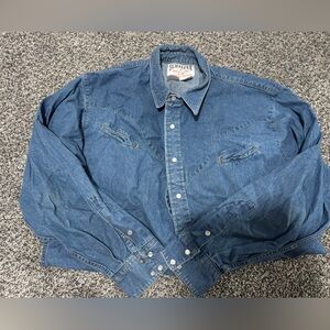 Schaefer Outfitter Denim Pearl Snap Western Button Down Work Shirt Blue